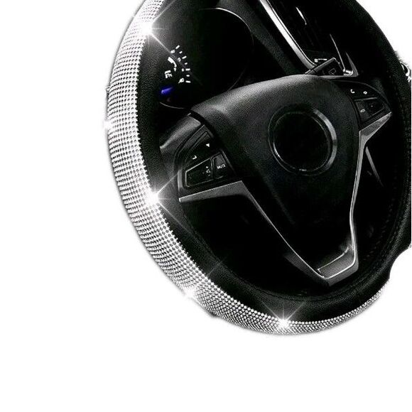 Car Diamond Leather Steering Wheel Cover Bling Crystal 15" Round Pretty Snug - Picture 3 of 12